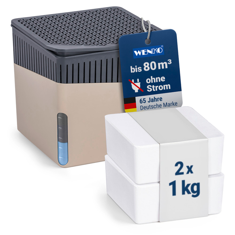 CUBE beige Entfeuchter + 2x1000g Granulat