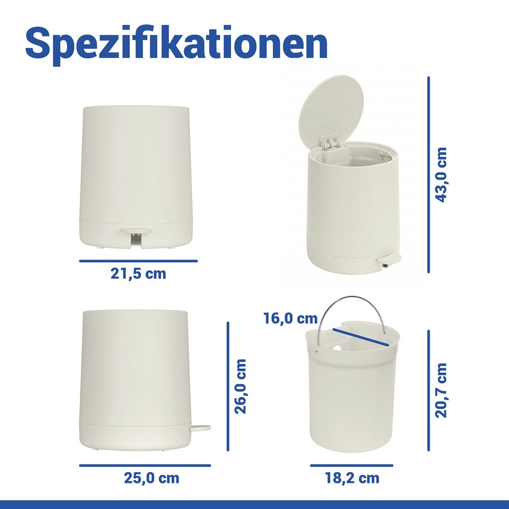 FABLO creme Treteimer mit Absenkautomatik, 5 Liter