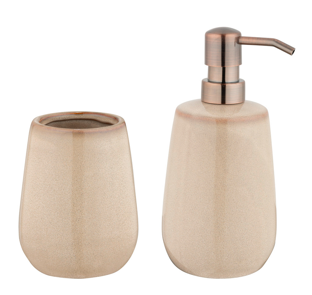 SIRMIONE beige Badzubehör-Set aus Keramik, 2-teilig SIRMIONE beige Badzubehör-Set aus Keramik, 2-teilig