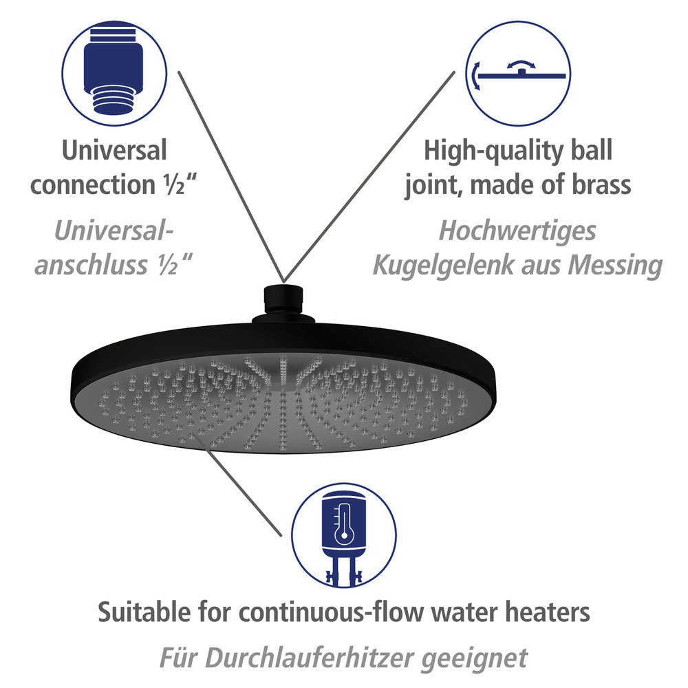 ULTIMATE schwarz/grau Regenduschkopf, Ø 25 cm