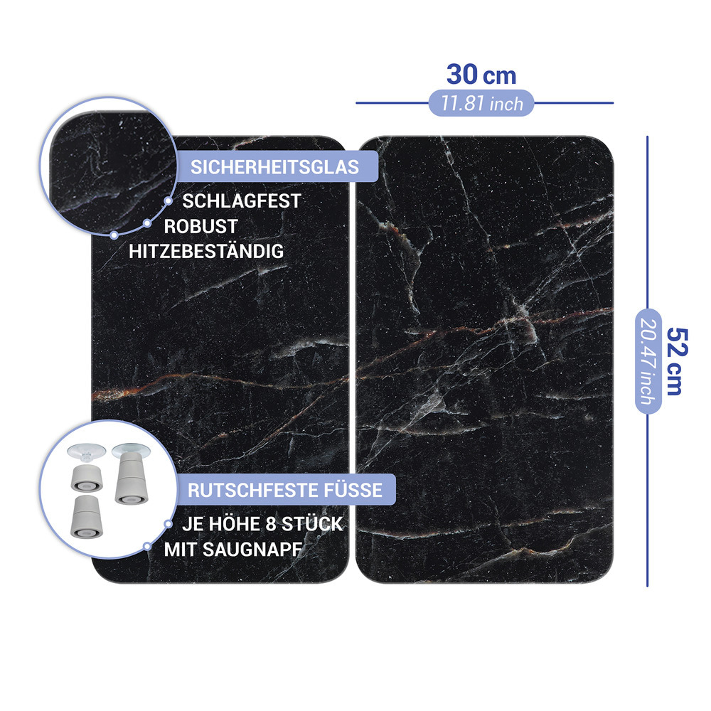 MARMOR schwarz 2er-Set Herdabdeckplatten aus Glas