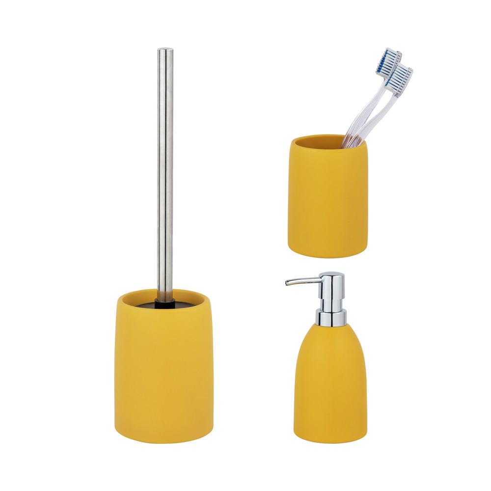 71413800 Keramik Bad-Accessoire Set Mod. FUNO, Gelb, 3-teilig