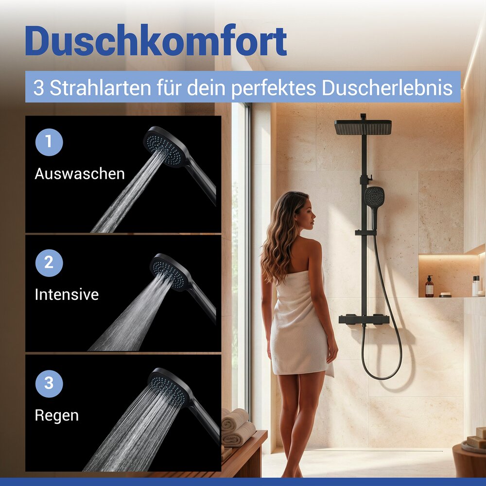 CUADRO schwarz Premium Duschsystem mit Armatur