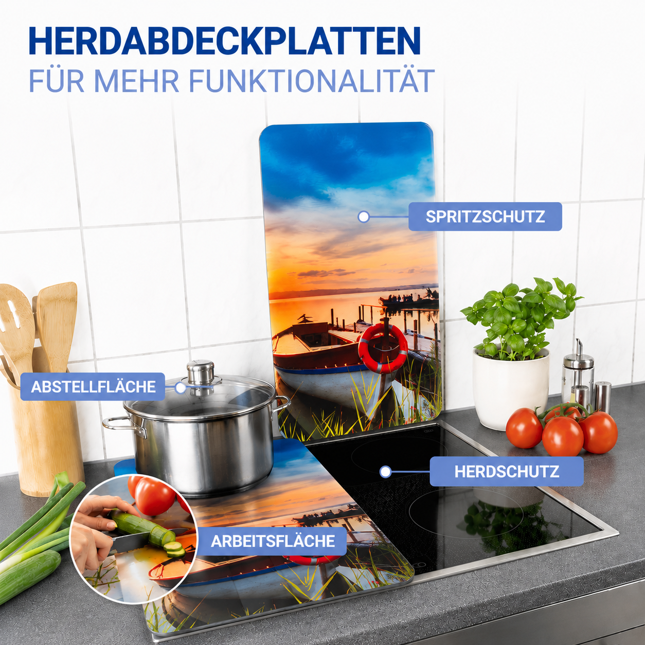 IDYLLE AM SEE 2er-Set Herdabdeckplatten aus Glas