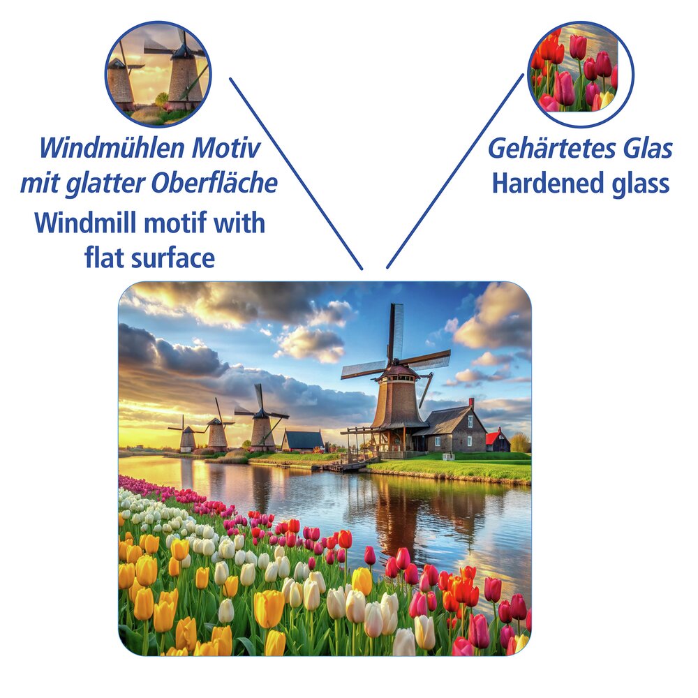 WINDMÜHLE Multiplatte 56x50 cm aus Glas