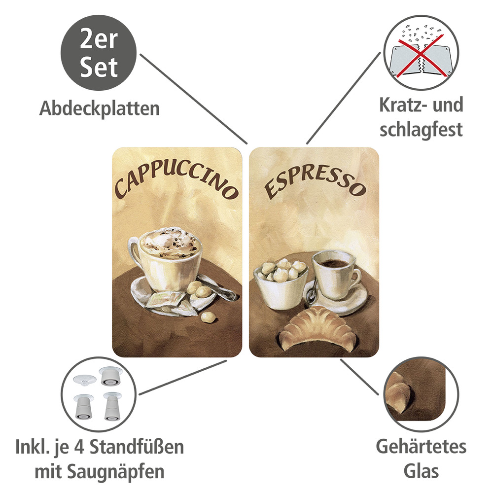 KAFFEE 2er-Set Herdabdeckplatten aus Glas