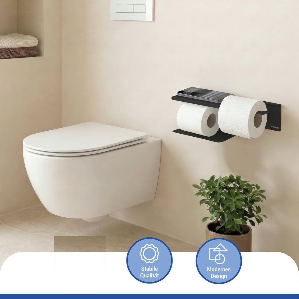 LIZAN schwarz Turbo-Loc® Toilettenpapierhalter mit Ablage