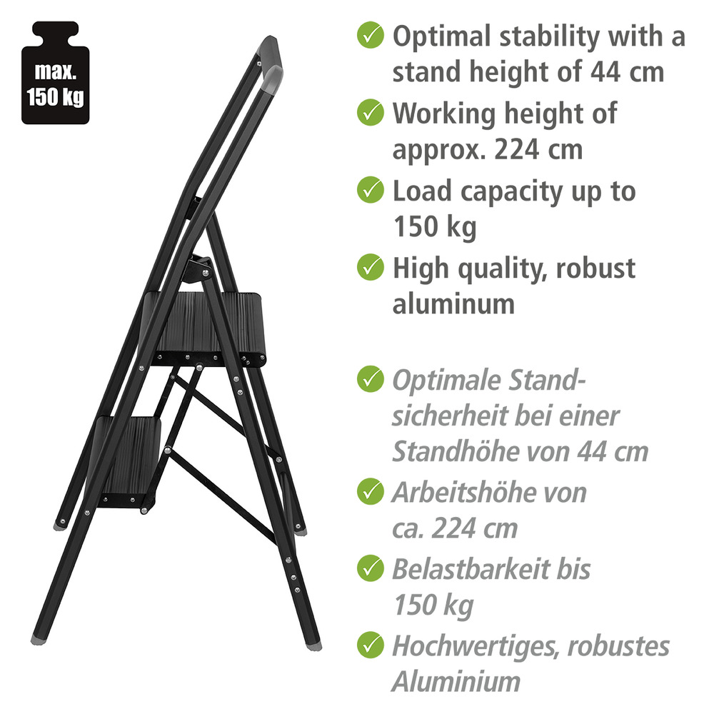 COMPACT schwarz Alu-Klapptrittleiter, 2-stufig