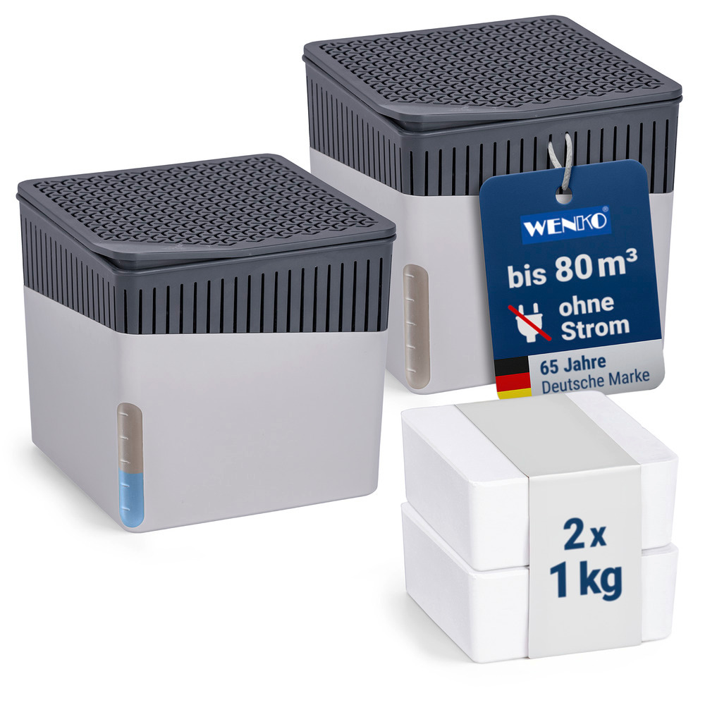 CUBE grau Entfeuchter 1000g inkl. Granulat, 2er-Set