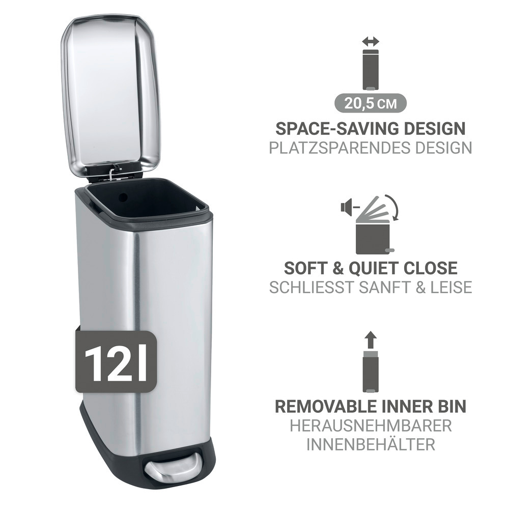 DESIGN silber Treteimer, 12 l, Edelstahl