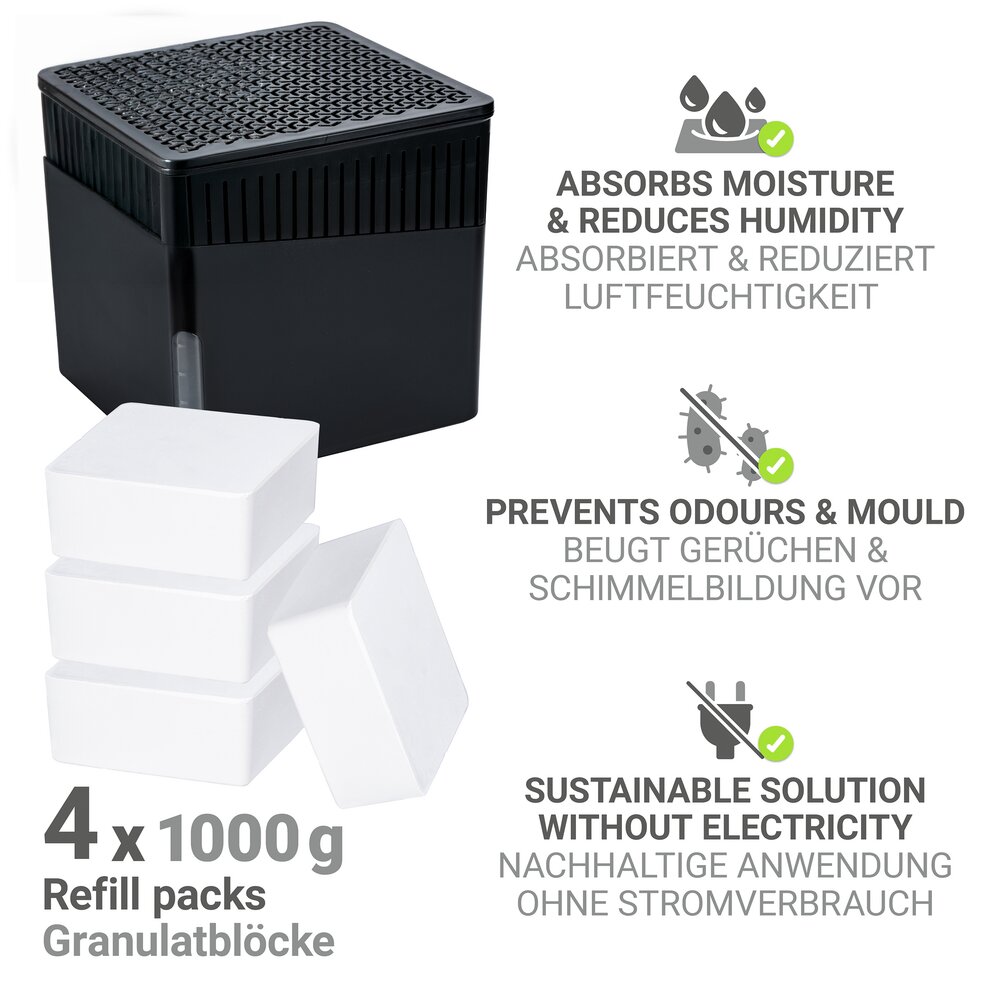 CUBE schwarz Entfeuchter + 4x1000g Granulat