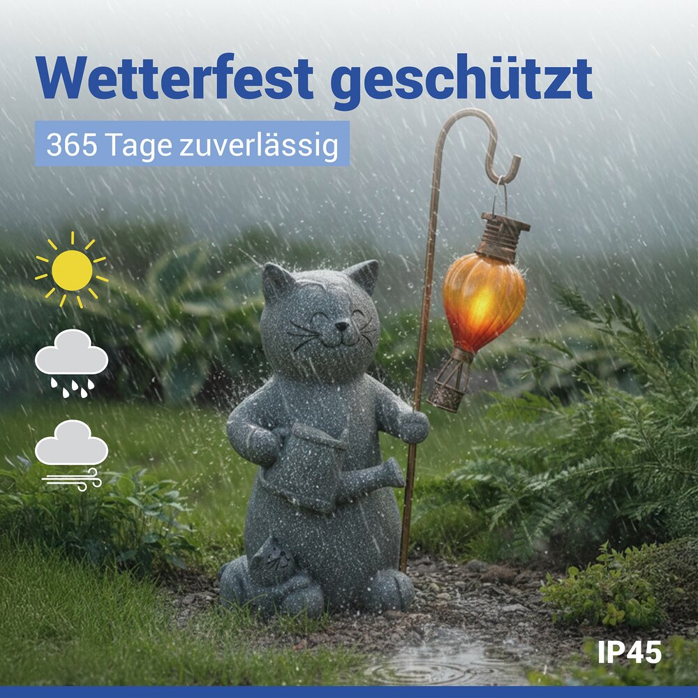 KATZE Gartenfigur mit LED-Leuchte, solarbetrieben