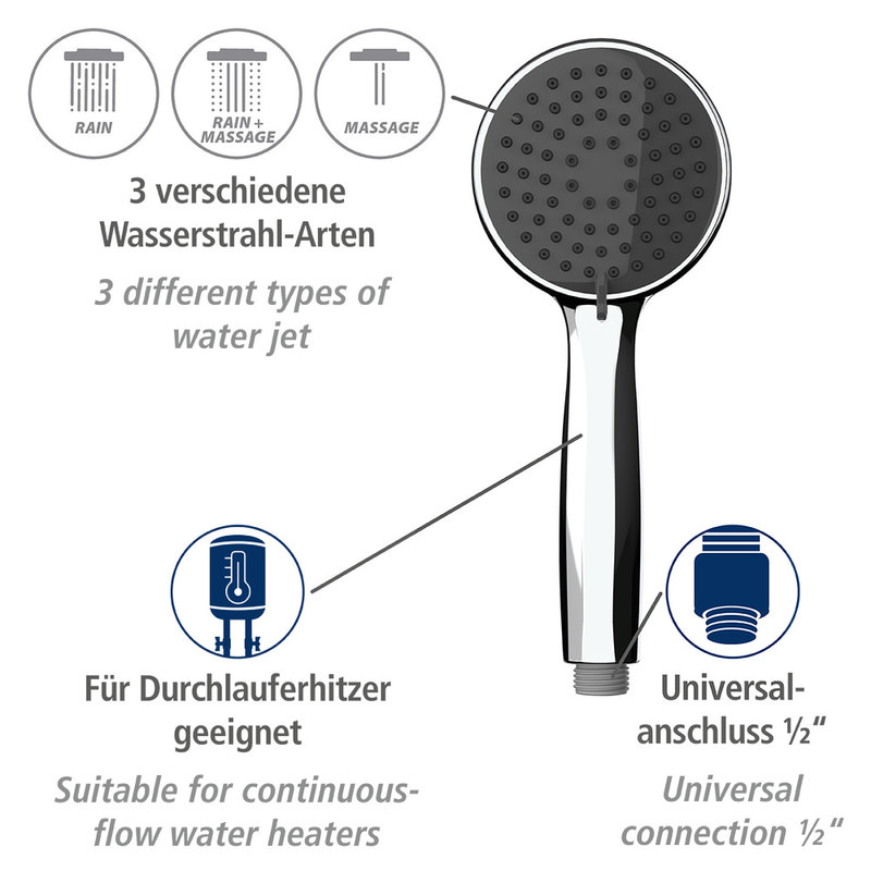 BASIC grau Duschkopf 3 Strahlarten Ø 10 cm