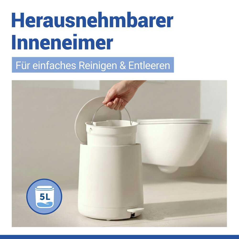 FABLO creme Treteimer mit Absenkautomatik, 5 Liter