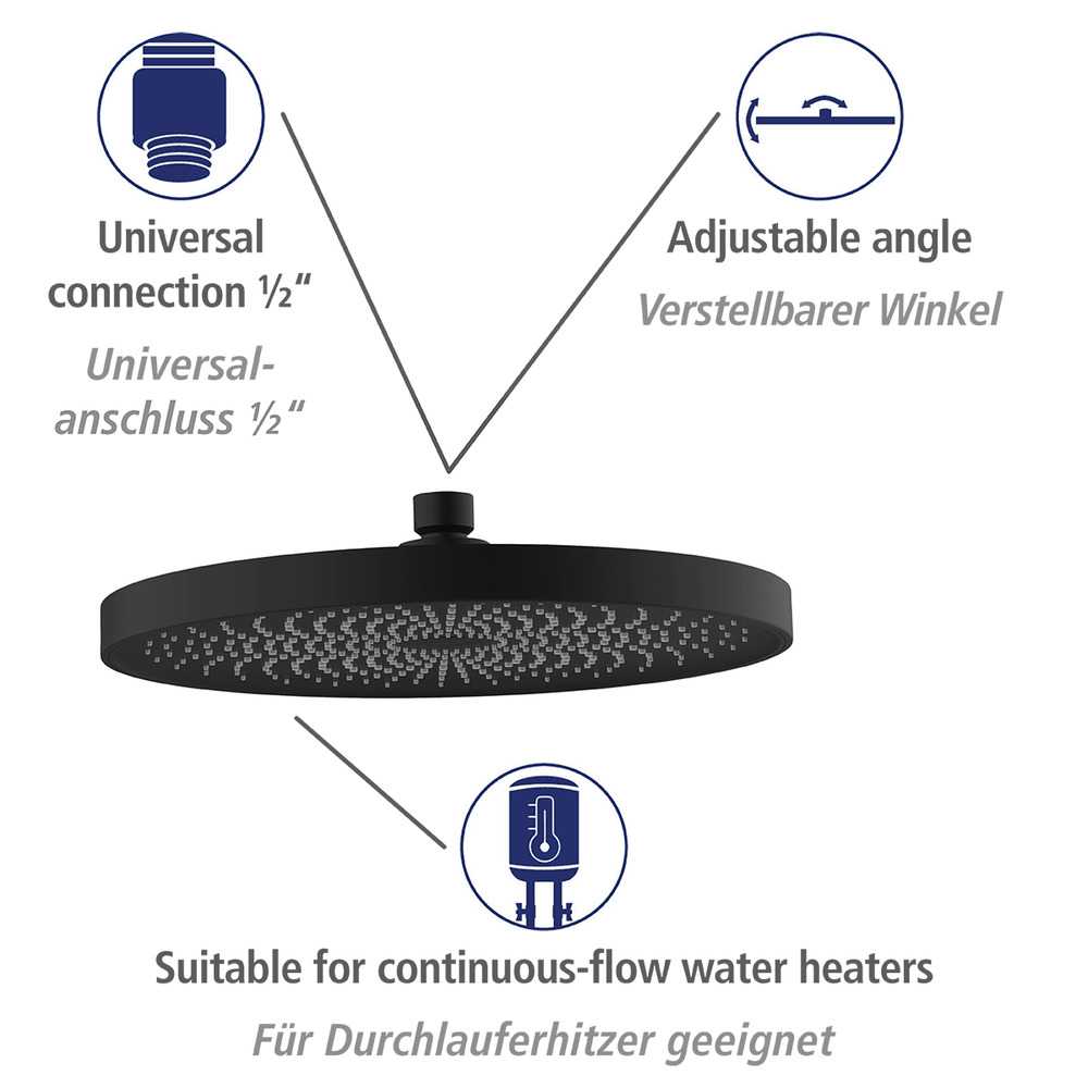 SOFTWATER schwarz matt Regenduschkopf,  Ø 26 cm