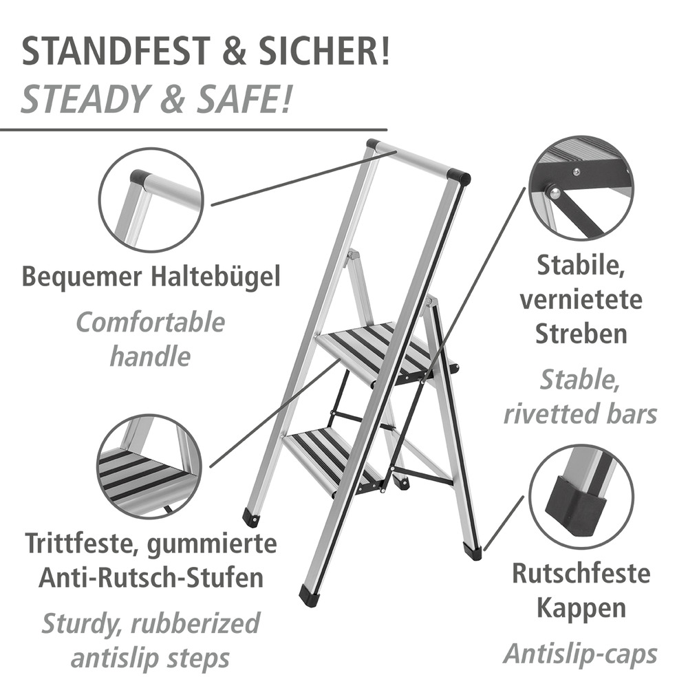 Klapptrittleiter silber aus Aluminium, 2-stufig Kopie