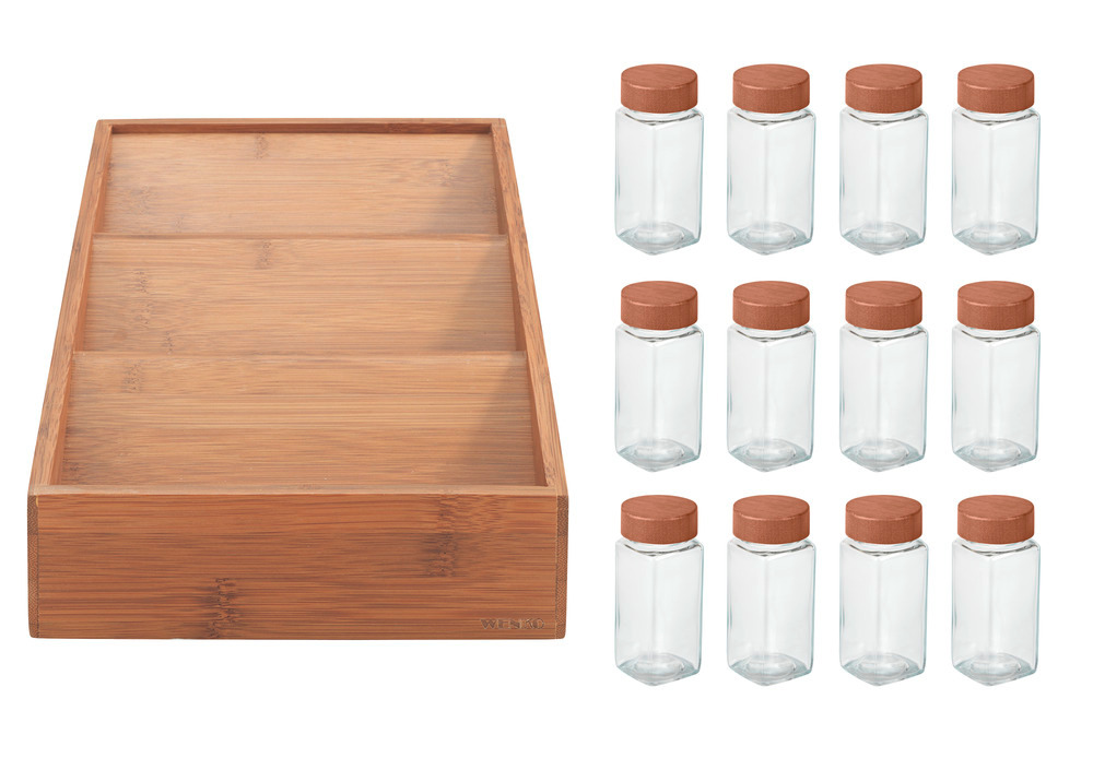 Gewürzregal mit 12 Glas-Gewürzgläsern