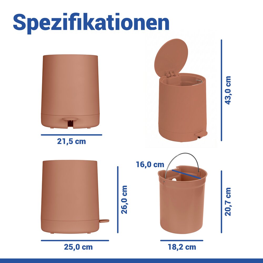 FABLO braun Treteimer mit Absenkautomatik, 5 Liter