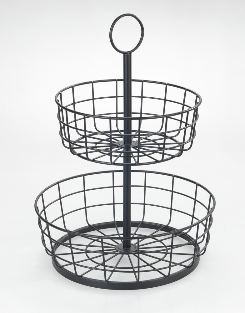 ETAGERE mit zwei Drahtkörben aus Eisen ETAGERE mit zwei Drahtkörben aus Eisen