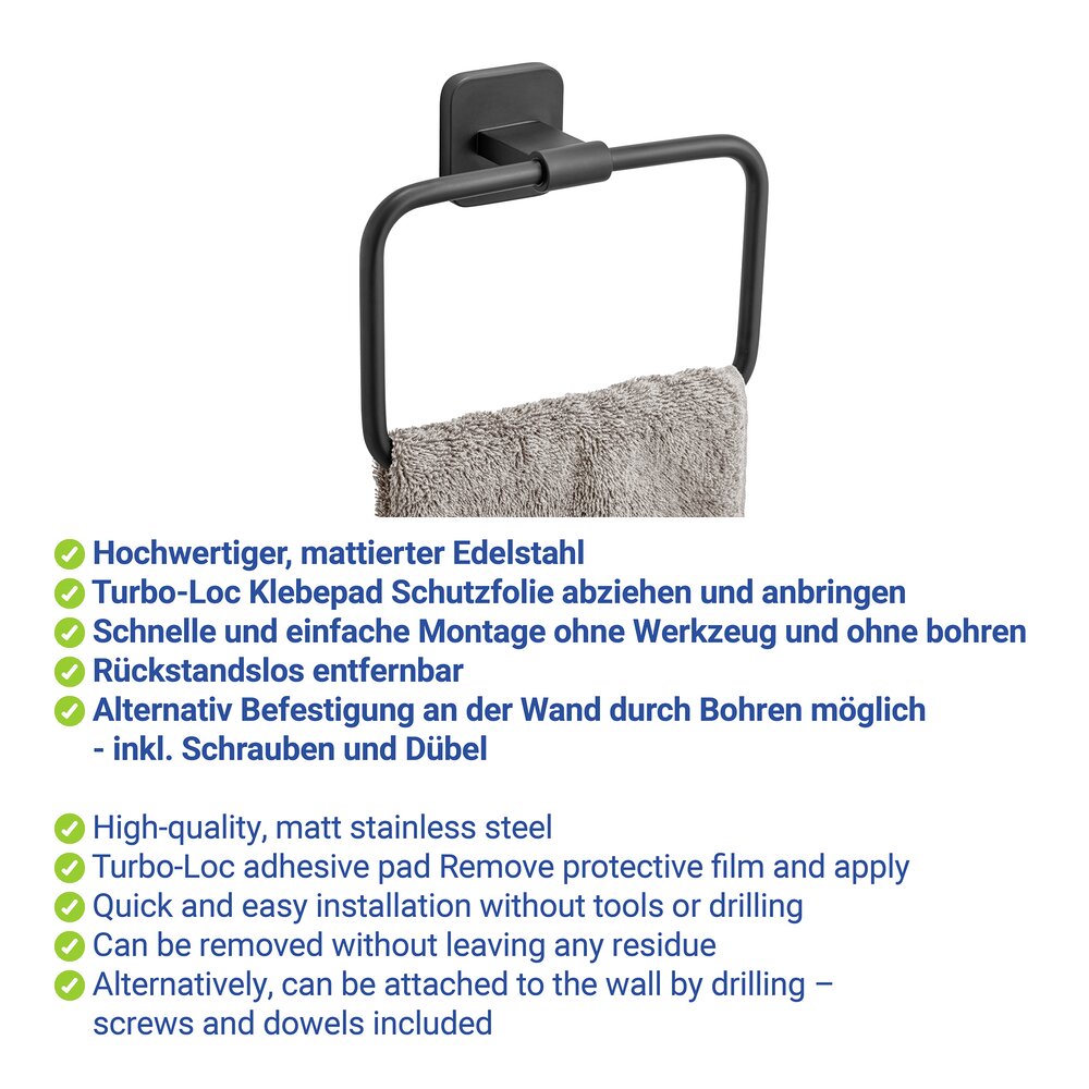 PORTO black Turbo-Loc® Handtuchring aus Edelstahl