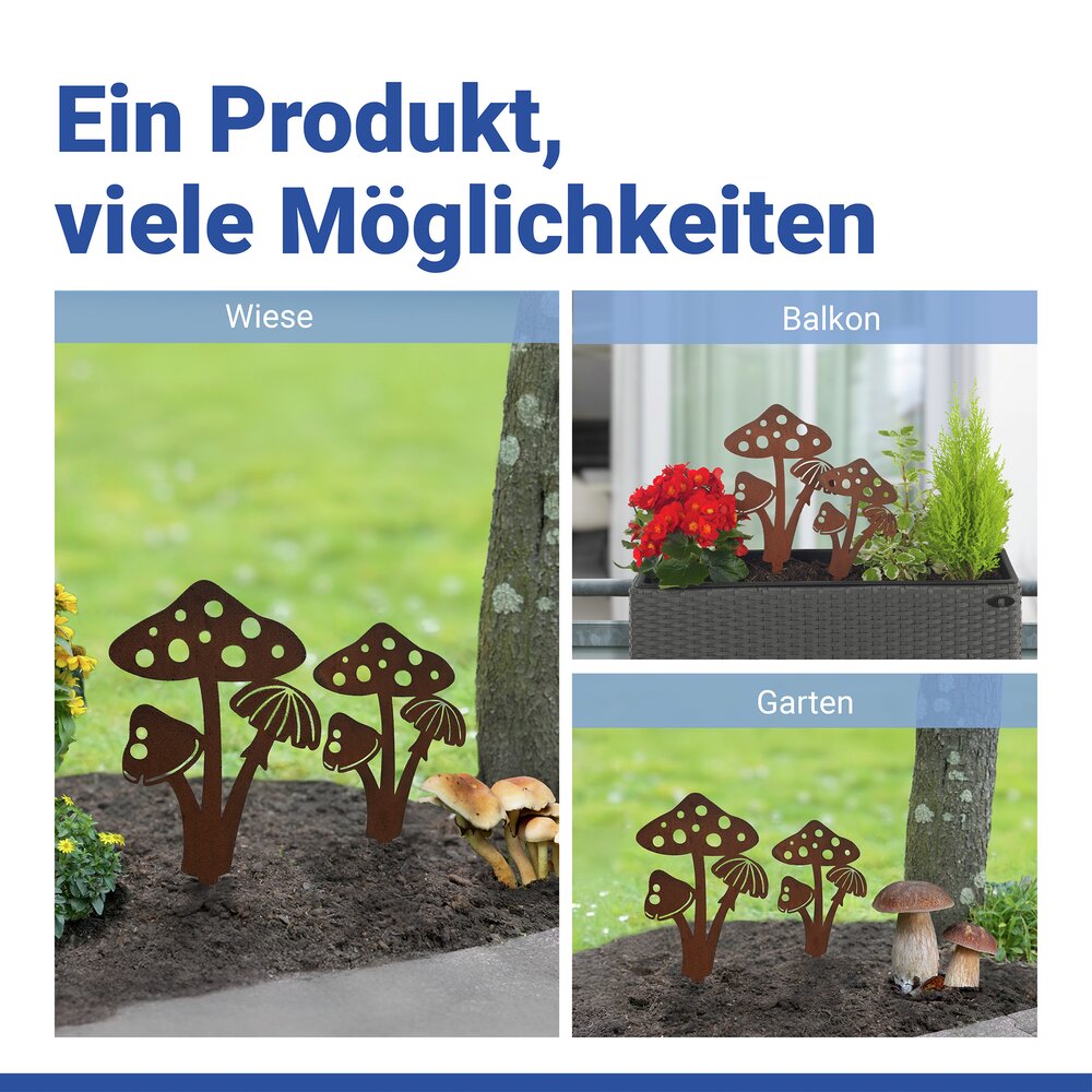 PILZE Gartenstecker aus Metall, 2er-Set