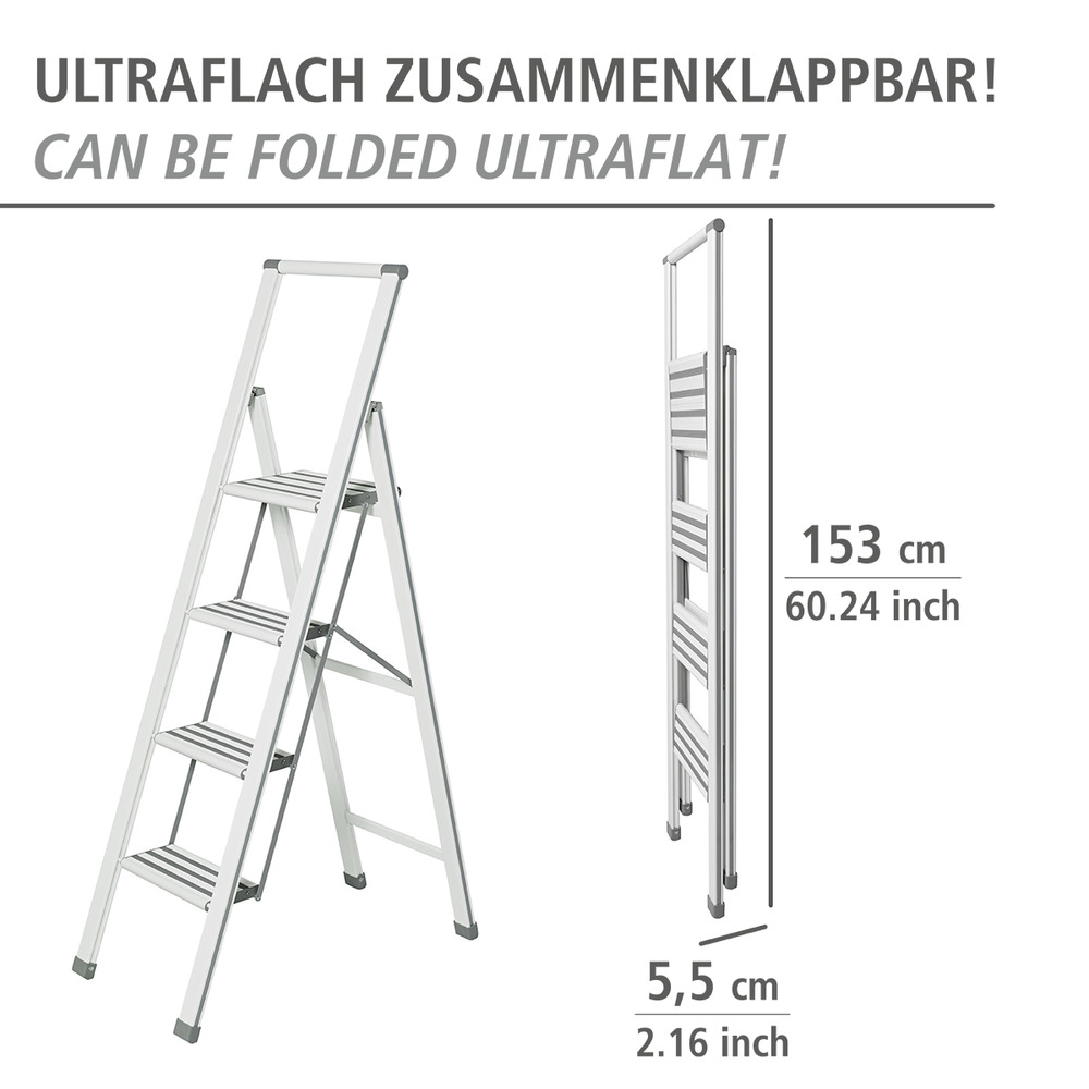 Klapptrittleiter weiß aus Aluminium, 4-stufig