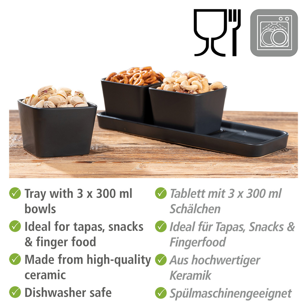 Snack & Dip Schalen-Set in schwarz, 4-teilig