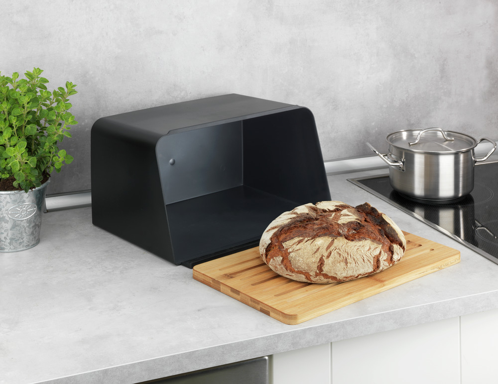 KUBO schwarz Brotkasten mit Bambusbrett