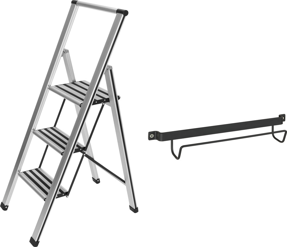 Klapptrittleiter silber aus Aluminium inkl. Halter