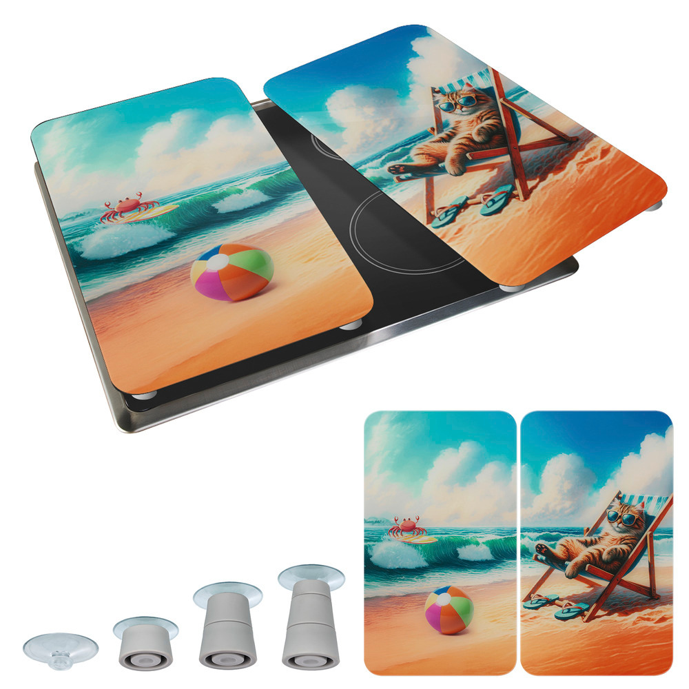 KATZE AM STRAND 2er-Set Herdabdeckplatten aus Glas