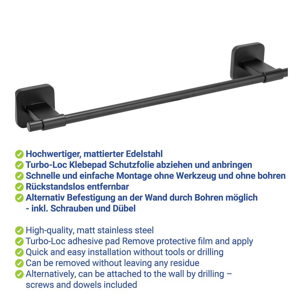 Uno PORTO black Turbo-Loc® 40 cm Handtuchstange