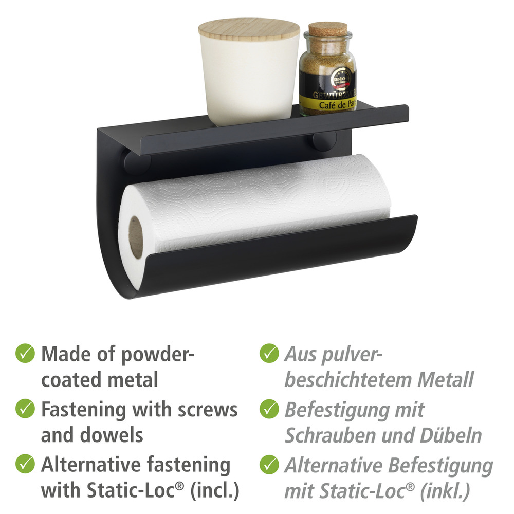 JET Küchenrollenhalter schwarz mit Ablage