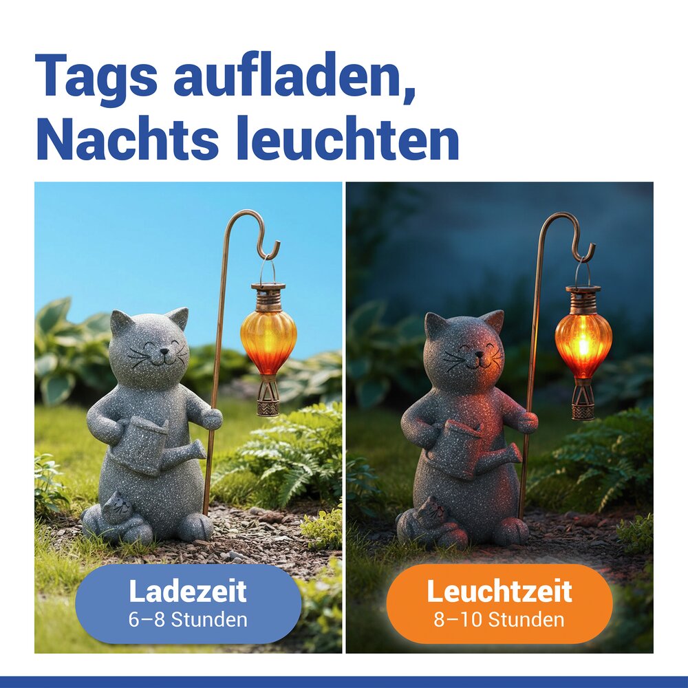 KATZE Gartenfigur mit LED-Leuchte, solarbetrieben