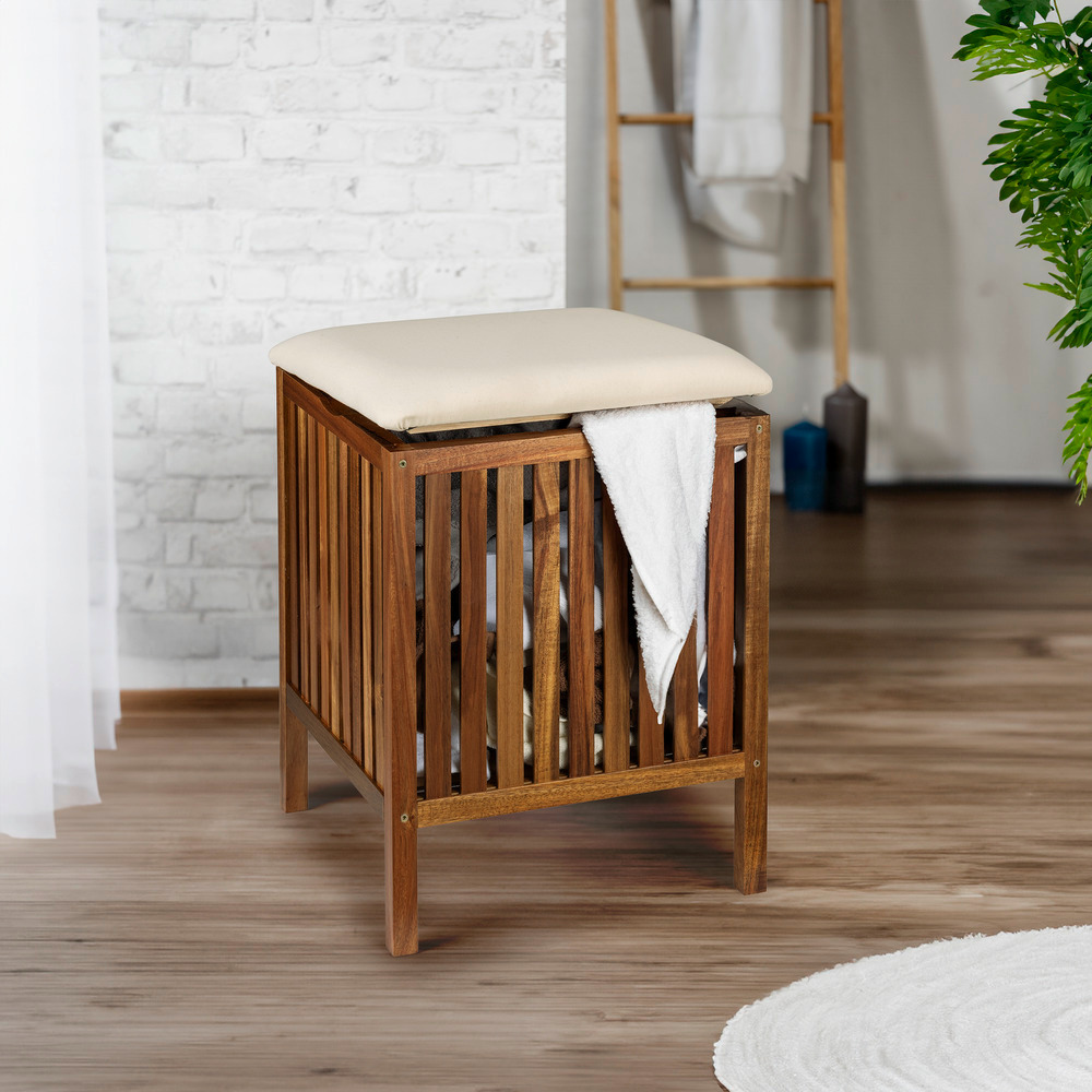FONDI Hocker gepolstert, Akazienholz, 55 l