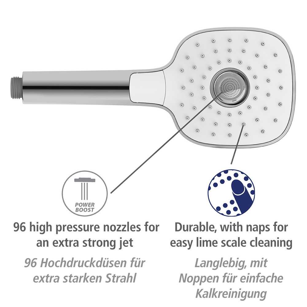 24913100_duschkopf-power-boost-weiss3 POWERBOOST eckig Duschkopf 3 Strahlarten Ø12 cm