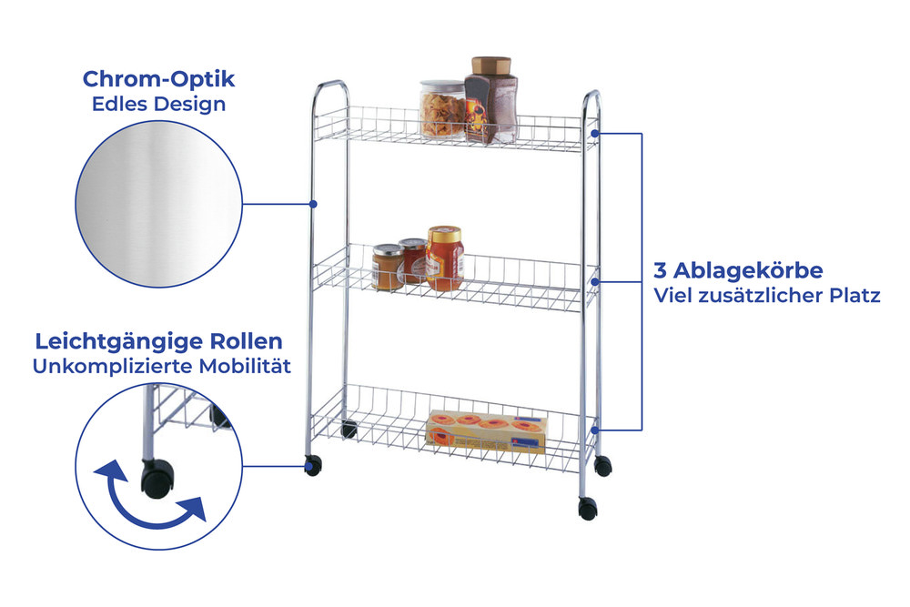 SLIM Rollregal mit 3 Ablagekörben