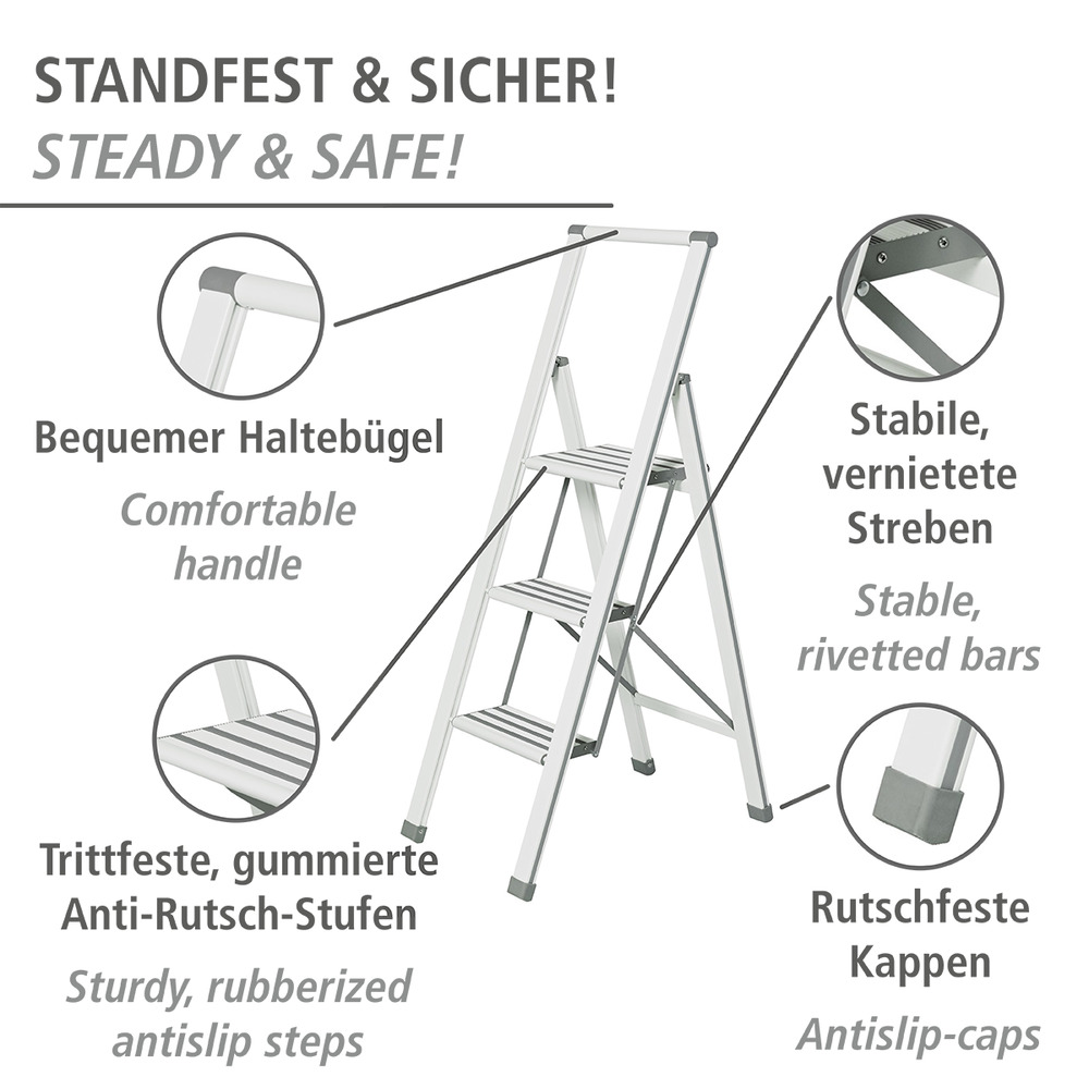 Klapptrittleiter weiß aus Aluminium, 3-stufig