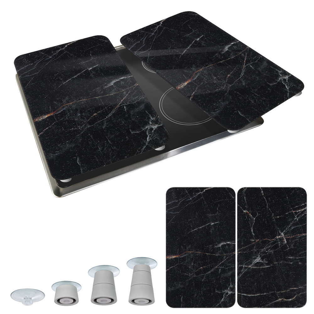 MARMOR schwarz 2er-Set Herdabdeckplatten aus Glas