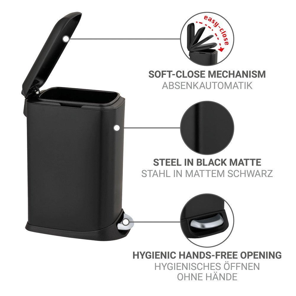DESIGN schwarz Treteimer, 12 l, Easy Close
