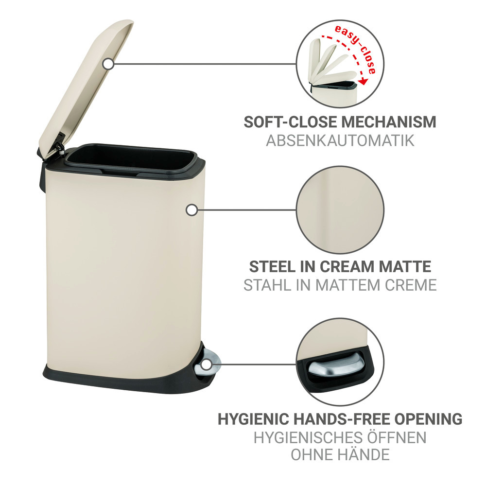 DESIGN creme Treteimer, 12 l, Easy Close