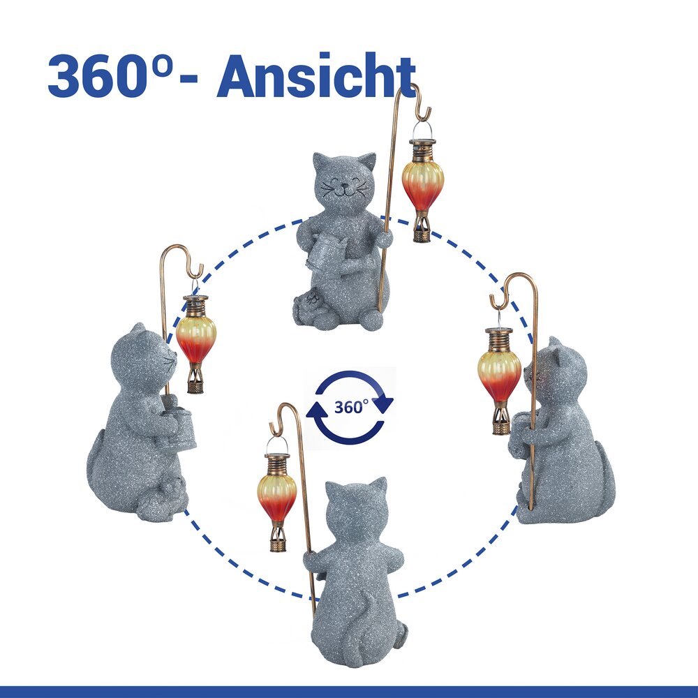 KATZE Gartenfigur mit LED-Leuchte, solarbetrieben
