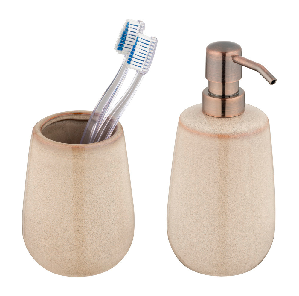 SIRMIONE beige Badzubehör-Set aus Keramik, 2-teilig SIRMIONE beige Badzubehör-Set aus Keramik, 2-teilig