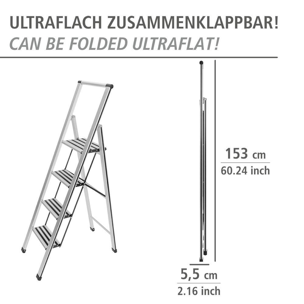 Klapptrittleiter silber aus Aluminium, 4-stufig