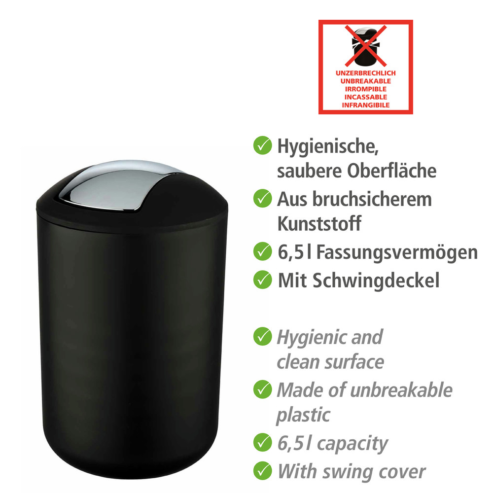 BRASIL schwarz L Schwingdeckeleimer, 6,5 l