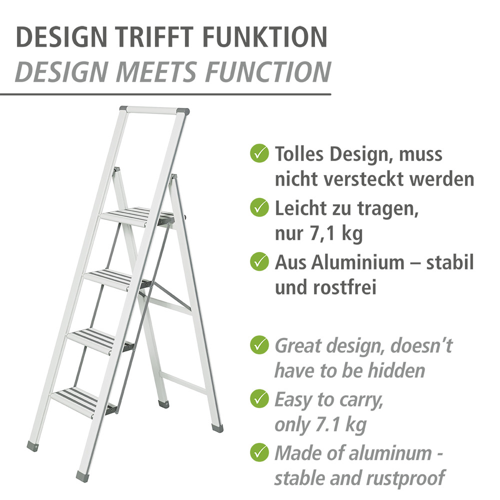 Klapptrittleiter weiß aus Aluminium, 4-stufig