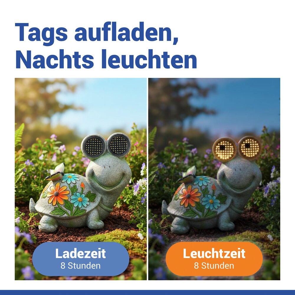 SCHILDKRÖTE Gartenfigur mit blinkenden LED-Augen