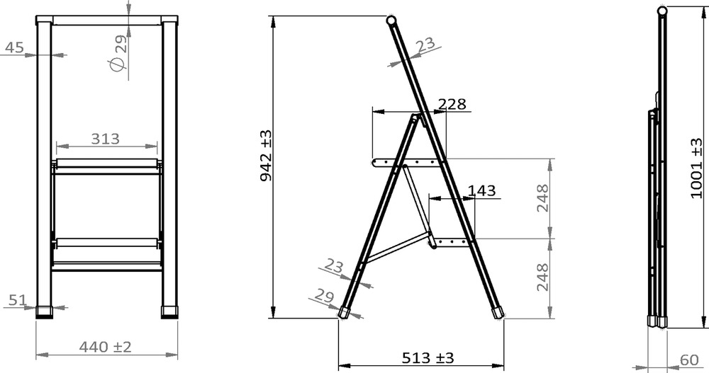 Klapptrittleiter schwarz aus Aluminium, 2-stufig