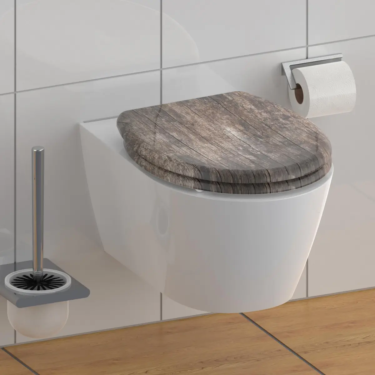 WC-Sitz Absenkautomatik Holzoptik Duroplast