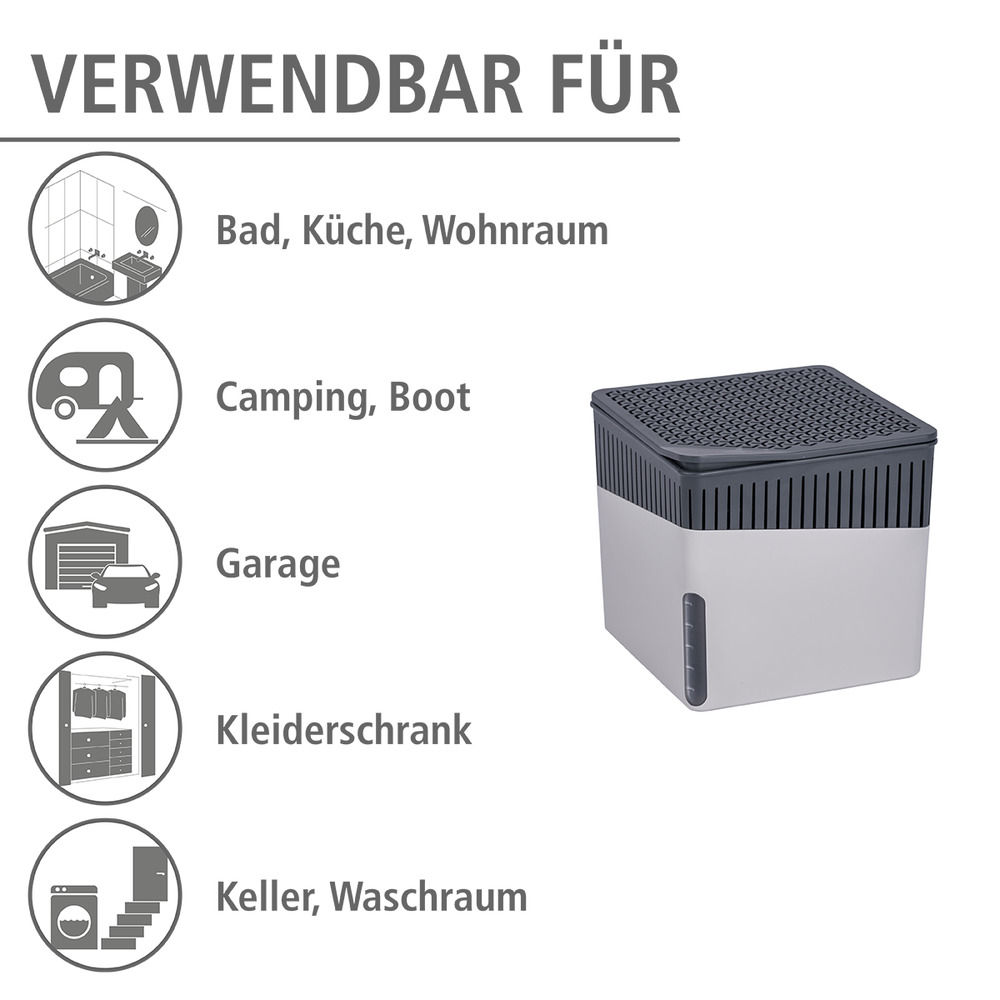 CUBE grau Entfeuchter + 2x1000g Nachfüller