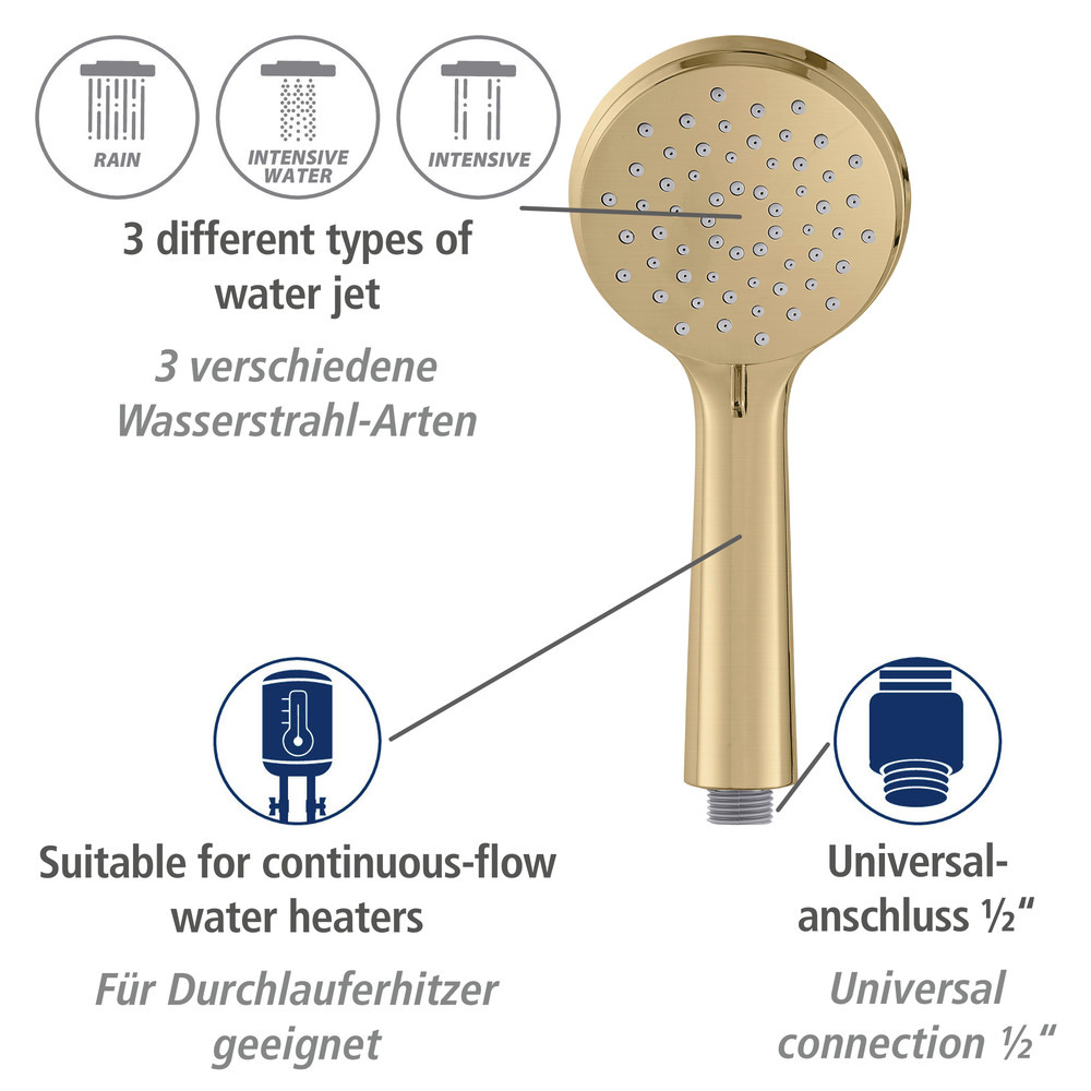 YOUNG gold matt Brauseset 3 Strahlarten Ø10cm